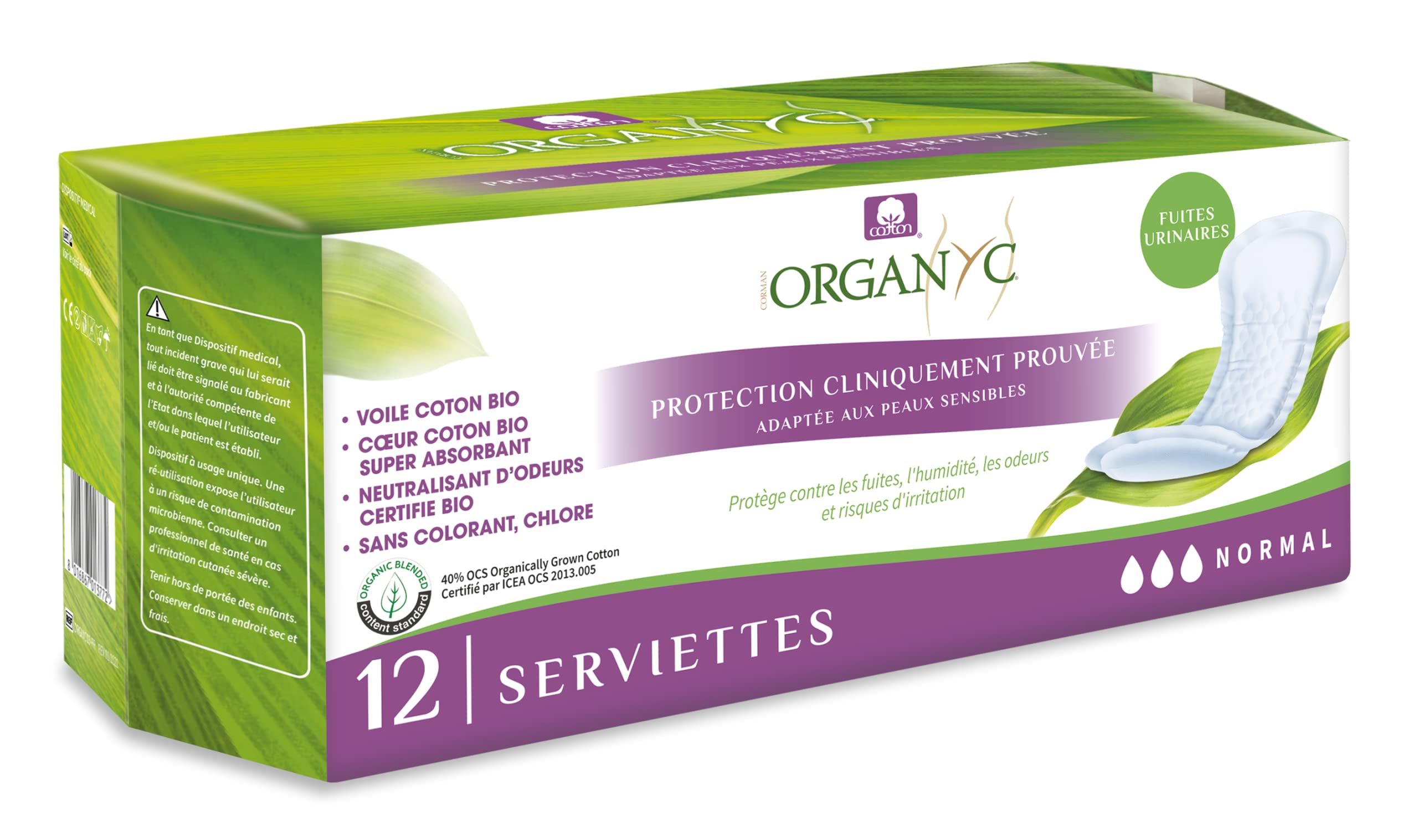 organyc-serviettes-fuites-urinaires-flux-mod-r-coton-bio-12-unit-s image 2