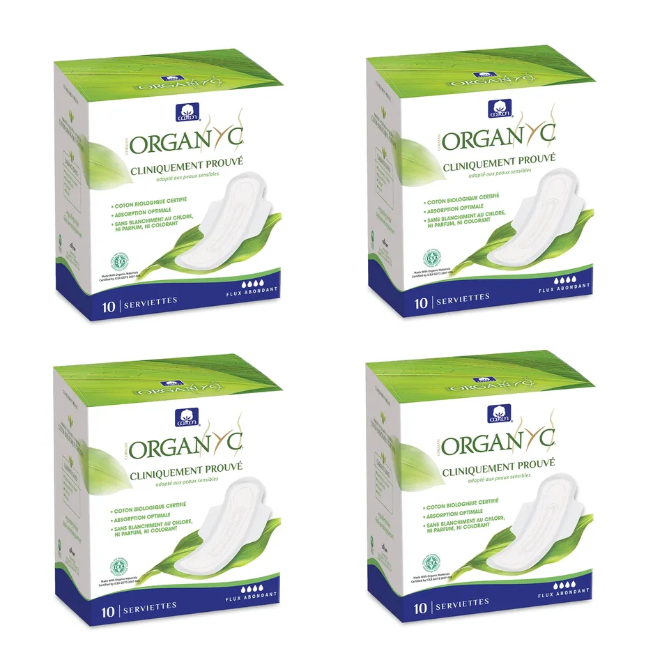 organyc-serviettes-hygi-niques-nuit-avec-ailettes-coton-bio-4x10-soit-40-unit-s image 1