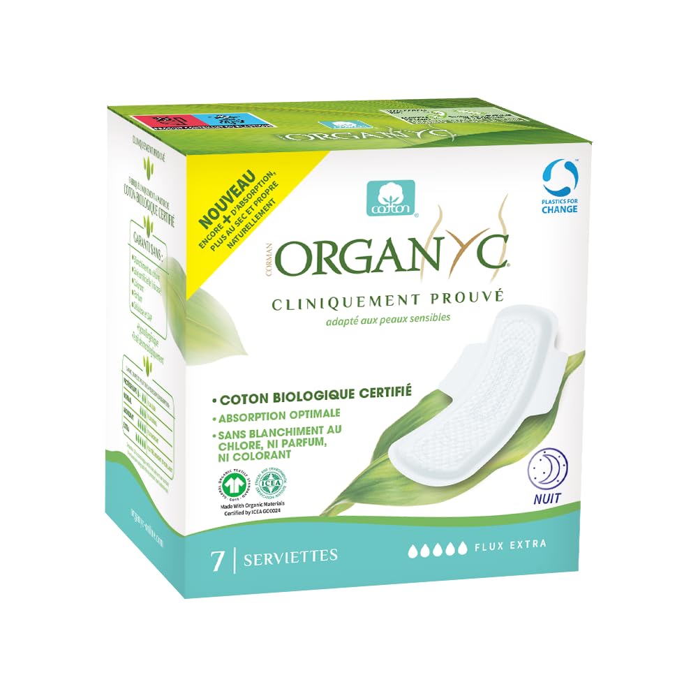 organyc-serviettes-hygi-niques-nuit-avec-ailettes-super-plus-7-unit-s image 1