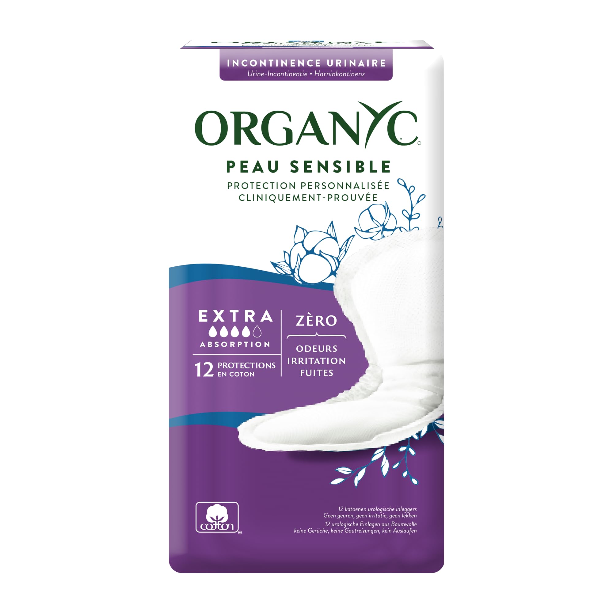 organyc-serviettes-fuites-urinaires-extra-x12-peau-sensible image 1