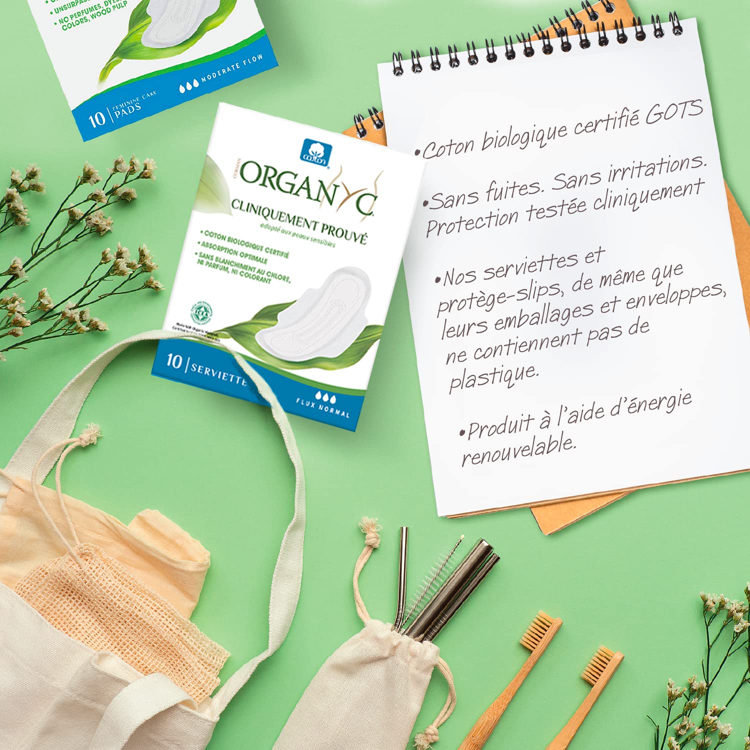 organyc-serviettes-hygi-niques-avec-ailettes-coton-bio-4-packs-de-10-40-unit-s image 4