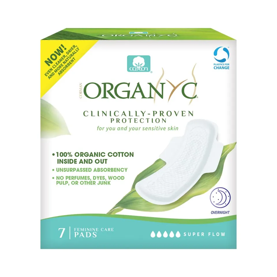 organyc-serviettes-hygi-niques-nuit-100-coton-bio-x7-avec-ailettes image 1