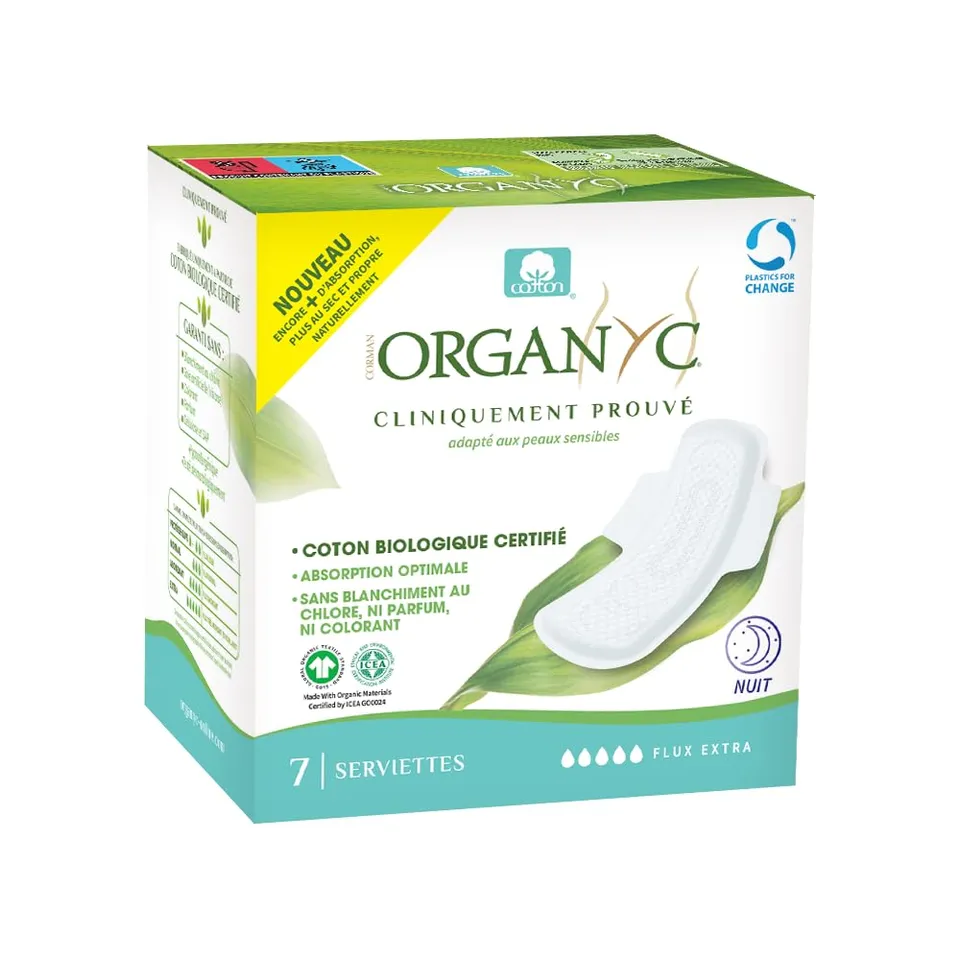 organyc-serviettes-hygi-niques-nuit-avec-ailettes-super-plus-7-unit-s image 1