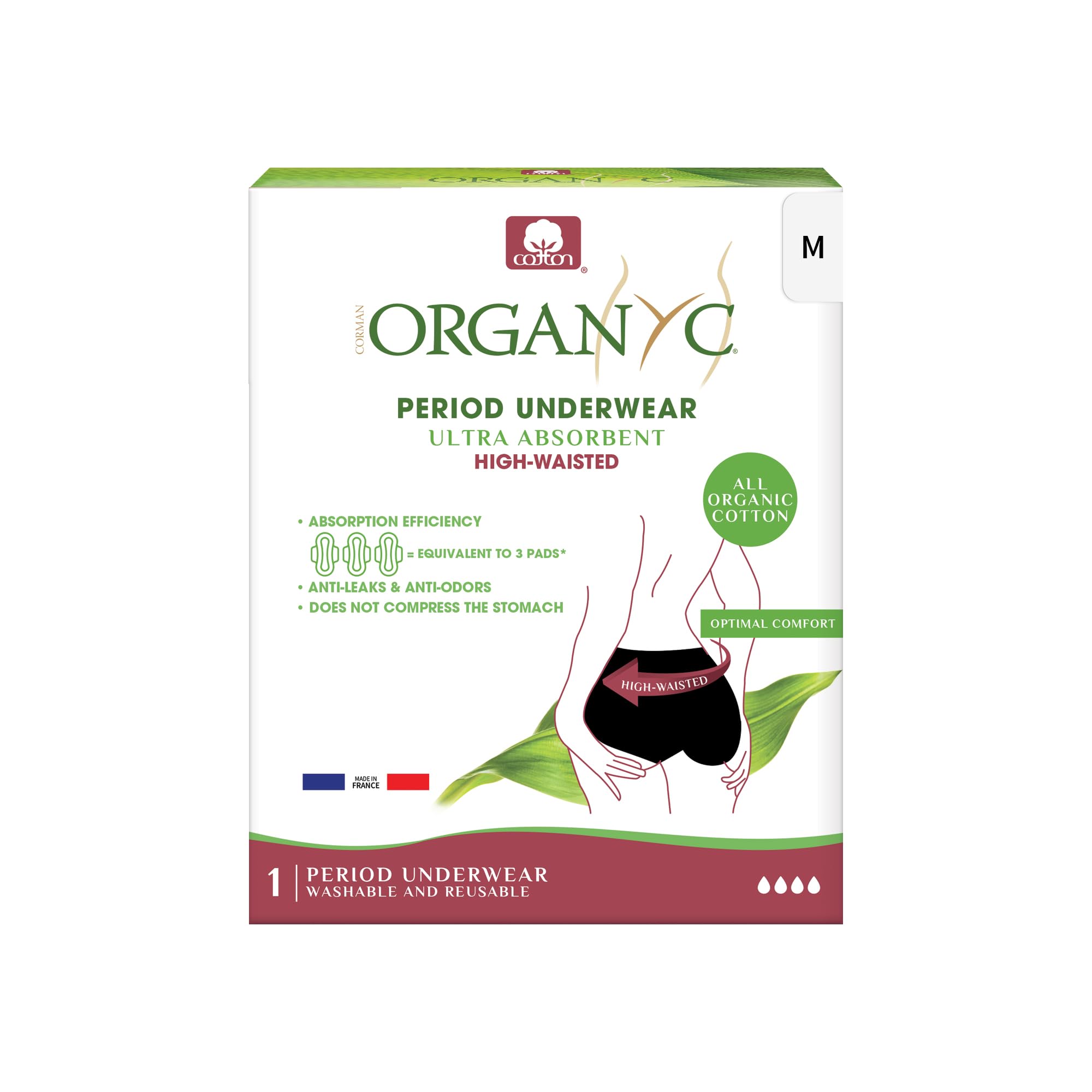 organyc-culotte-menstruelle-r-utilisable-taille-haute-noire-coton-bio-taille-m image 1