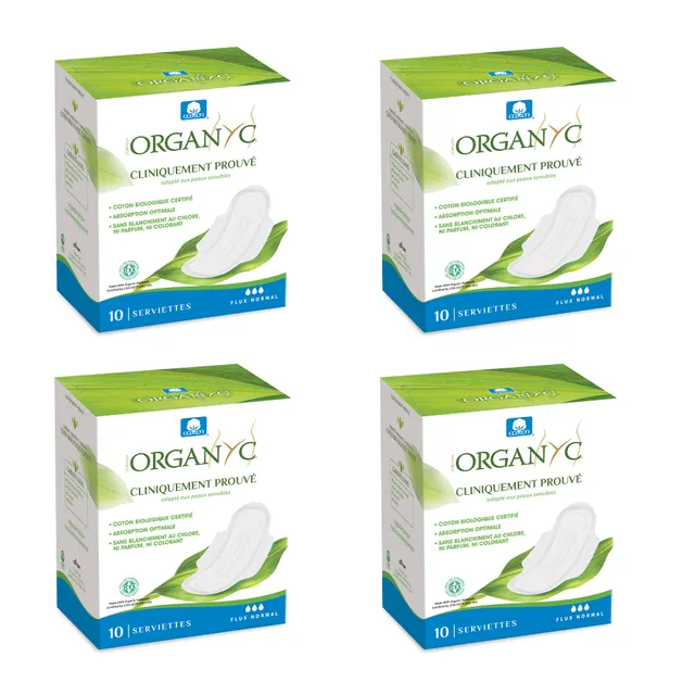 organyc-serviettes-hygi-niques-avec-ailettes-coton-bio-4-packs-de-10-40-unit-s image 1