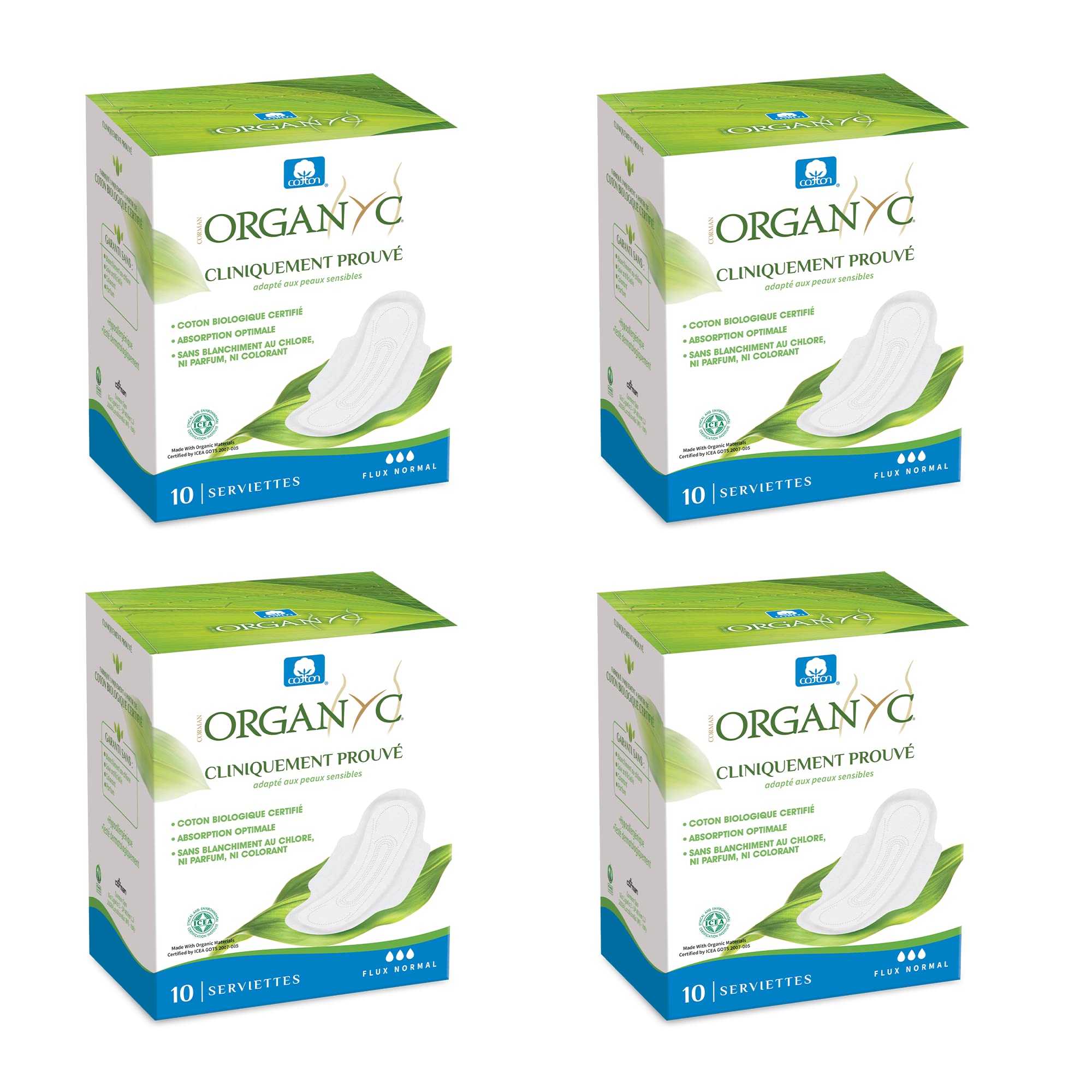organyc-serviettes-hygi-niques-avec-ailettes-coton-bio-4-packs-de-10-40-unit-s image 1